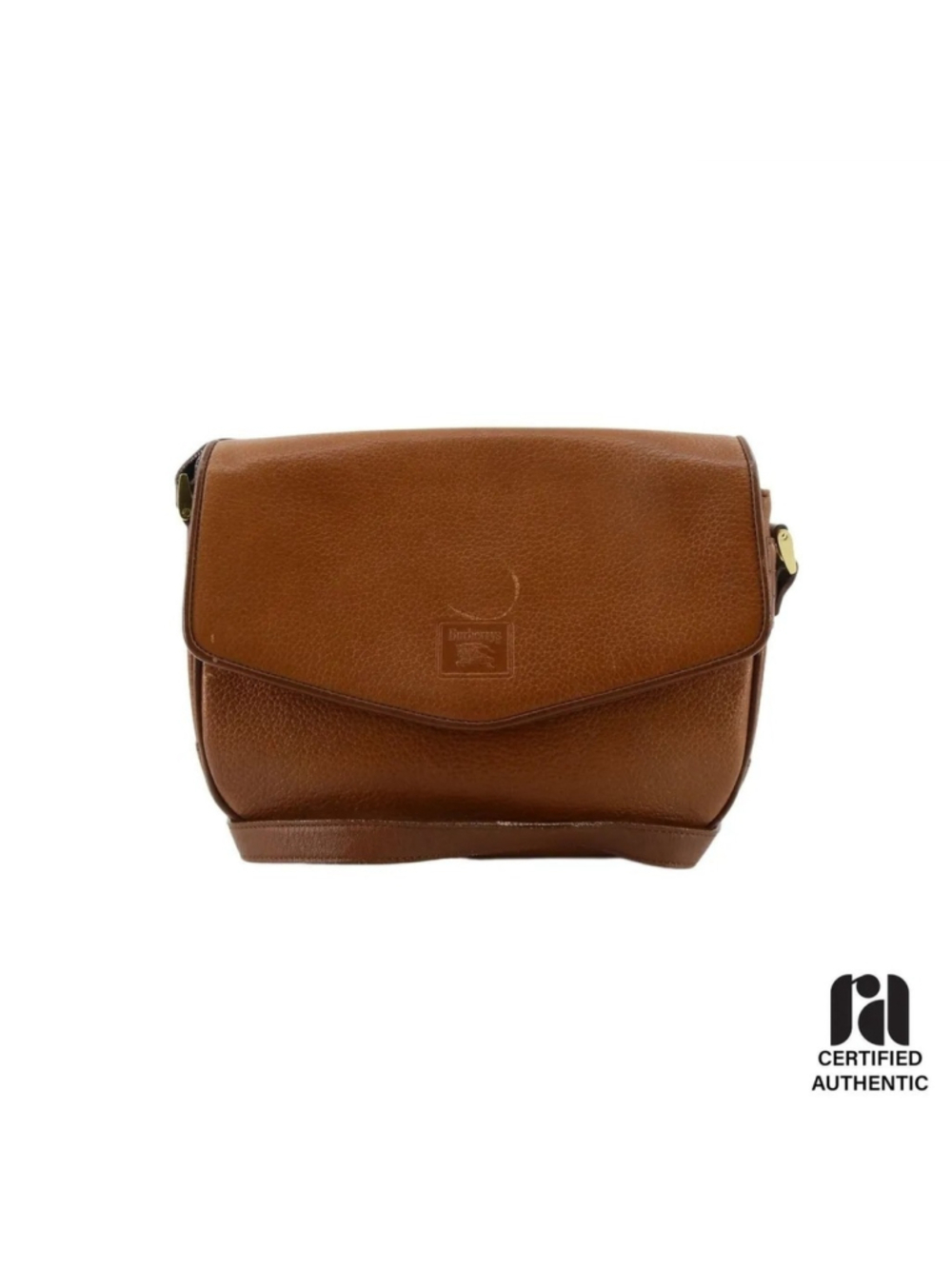 Vintage Burberry Browm Leather Flap Crossbody Bag Authenticated - Picture 3 of 9